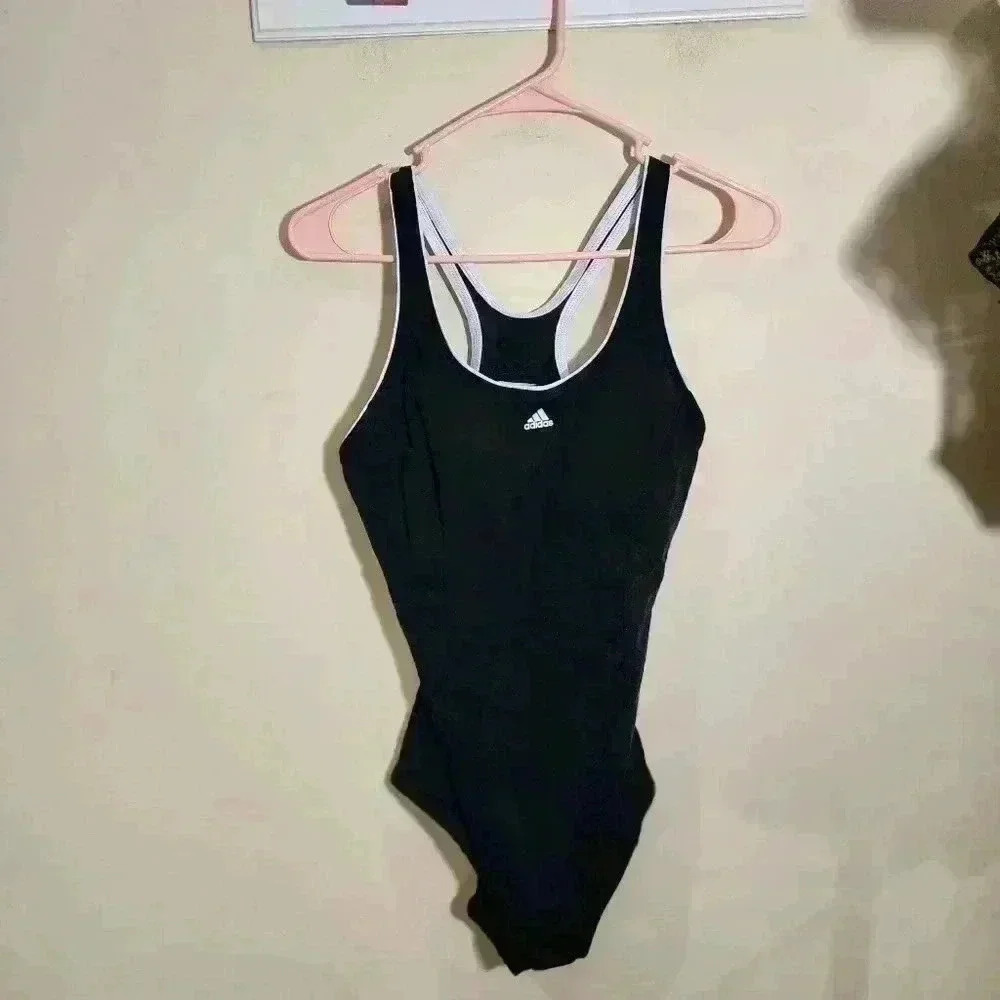 Black and white trim Adidas one piece bathing suit size 14 - Picture 2 of 8
